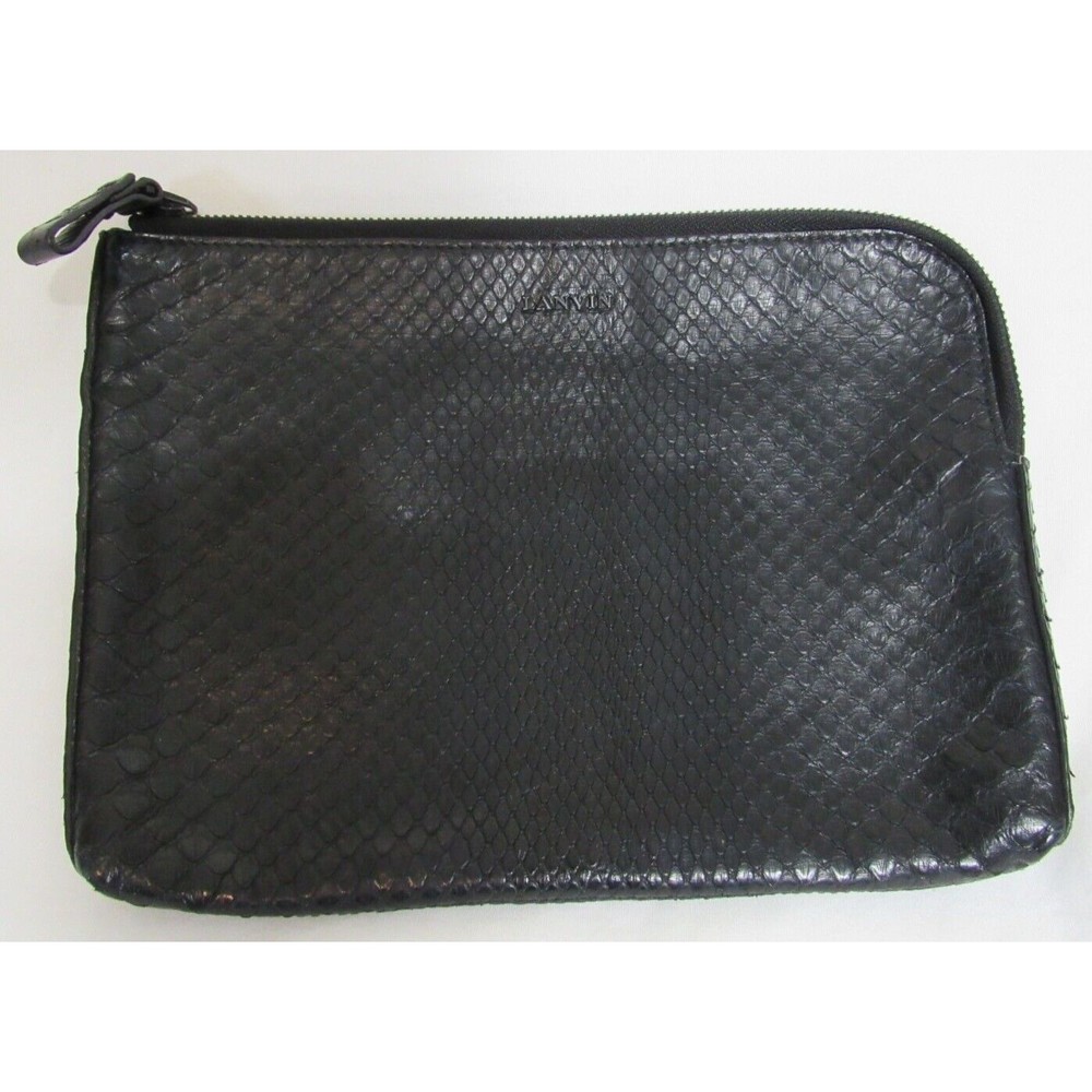 Lanvin Black Snakeskin Python Zip Close Clutch Ba… - image 2
